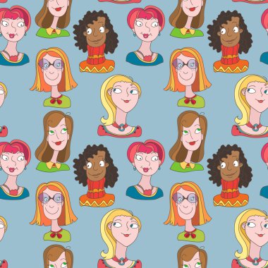 seamles model mavi renkli kızlar doodles