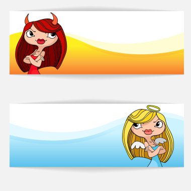Two banners girls angel and the devil clipart