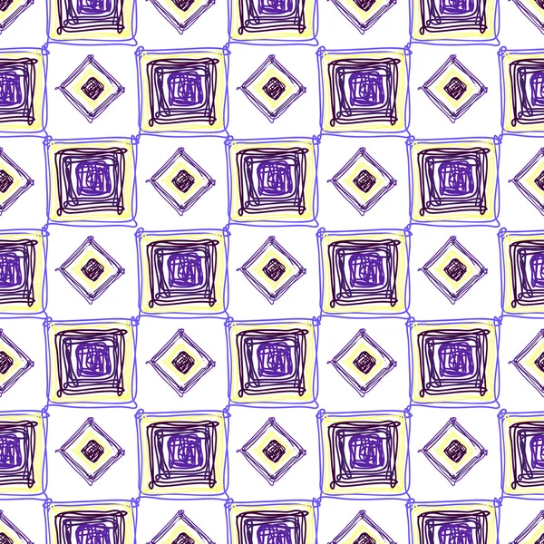 Безшовний геометричний візерунок з фіолетовими кубиками і ромбами — стоковий вектор
