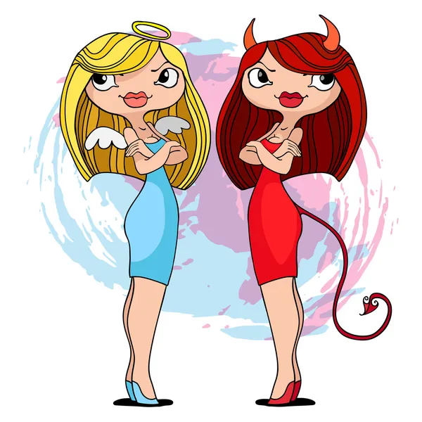 Two girls angel and the devil — Stock Vector