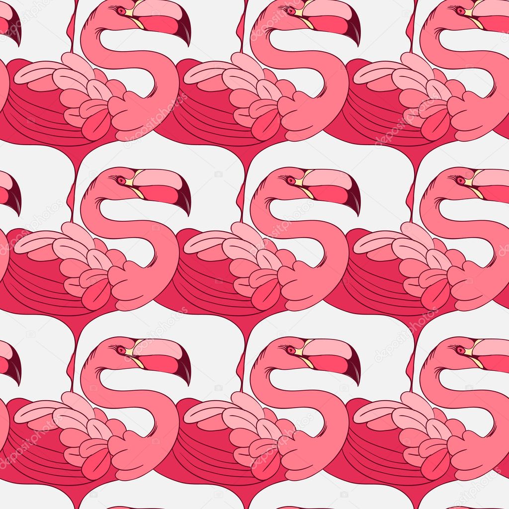 seamless pattern with bird flamingo on white background