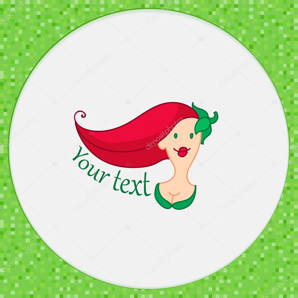 Icon of red hot chili pepper girl on green abstract background