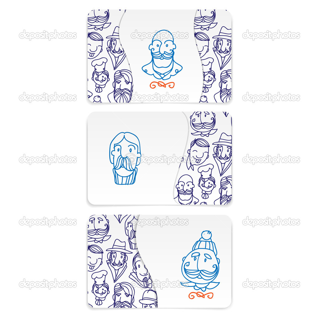 Set of 3 detailed cards with doodles people
