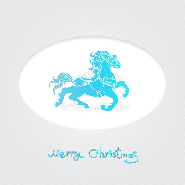 クリスマスの背景に青い馬 — ストックベクタ