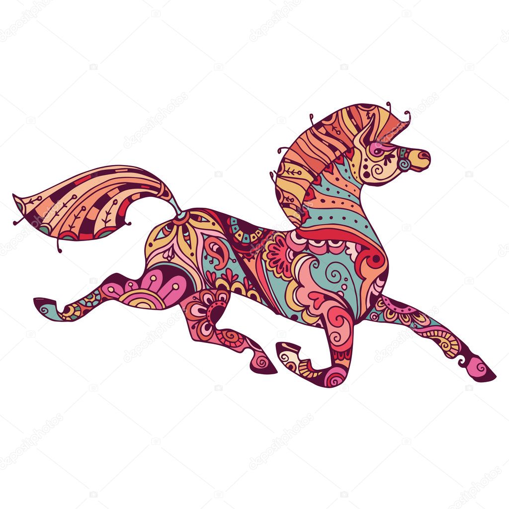 Symbol of the year 2014 - colored horse in ethnic patterns