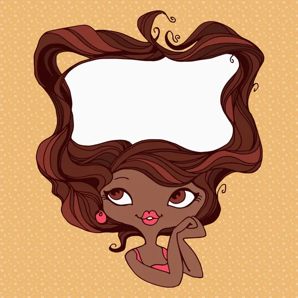 Menina americana africana retro com cabelos longos em uma forma de quadro —  Vetores de Stock