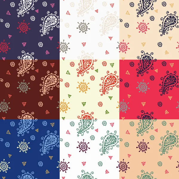 Seamless pattern doodles ethnic nine colored style — Stock Vector