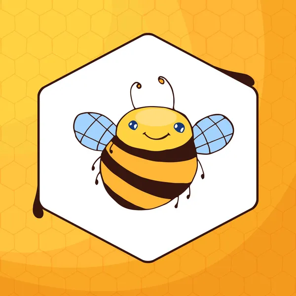 Niedliche Karikatur Biene auf Honig Hintergrund — Stockvektor
