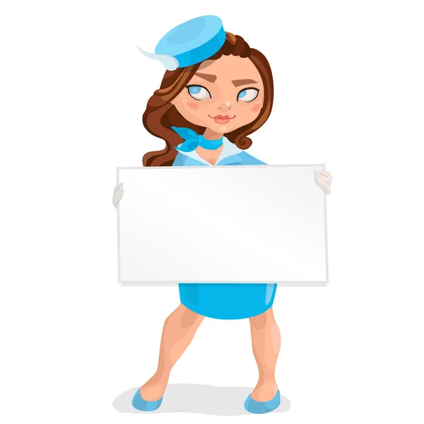 Európai fiatal barna szőr nő stewardess az üzenet vaddisznó — Stock Vector