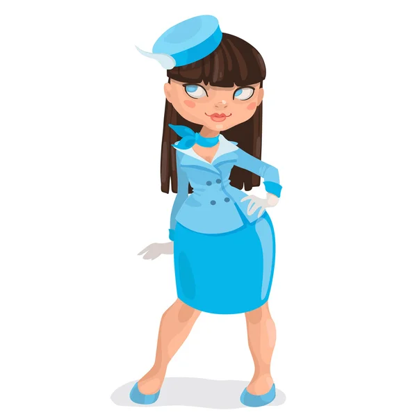 Európai fiatal barna hosszú haj nő stewardess — Stock Vector