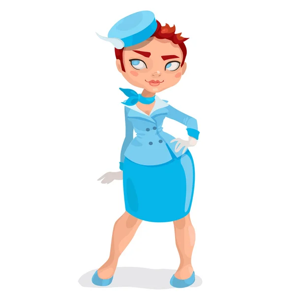 European young woman stewardess  with short red hairs — Stock Vector