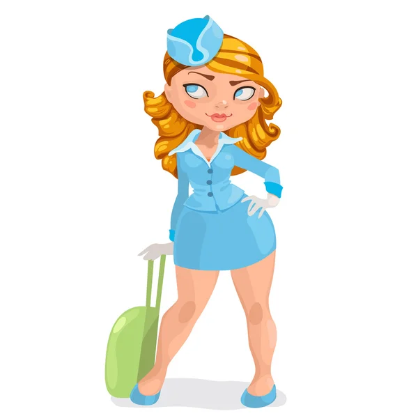 Illusztráció: európai fiatal hosszú vörös haj nő stewardess w — Stock Vector