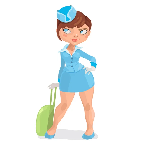 Illustration der europäischen Jugend mit roten Haaren Frau Stewardess w — Stockvektor