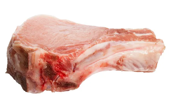 Свіжий шматочок свинини нарізати м'ясом ізольовано на білому — стокове фото