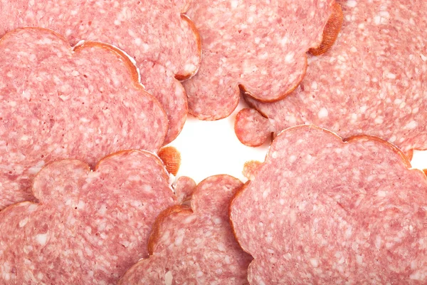Sliced sausage isolated on white background — Stock Photo, Image