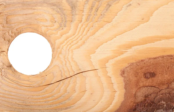 Texturu dřeva s kůrou a kulatý otvor — Stock fotografie