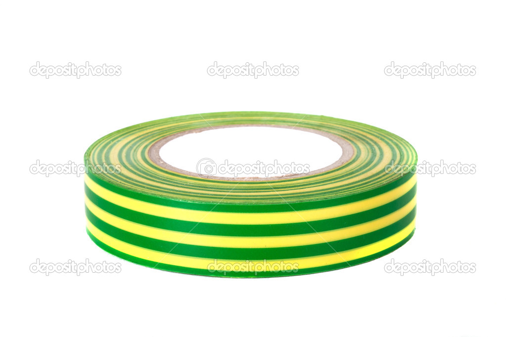 Closeup of multicolored insulating tapes isolated on white backg