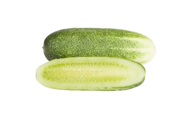 One whole cucumber and half isolated on white background — Stock Photo, Image