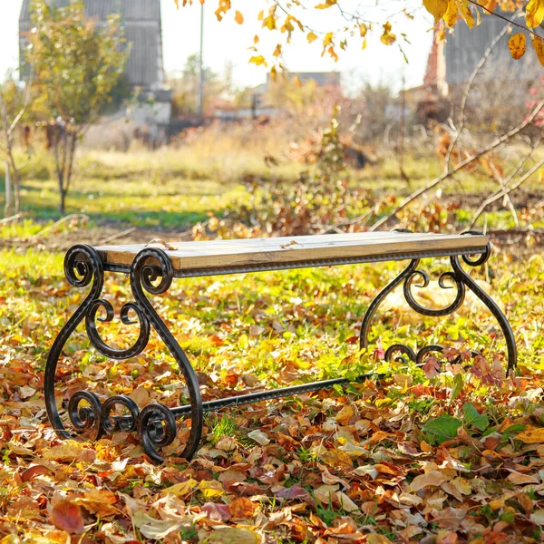 Industria facendo una panca forgiatura in autunno in giardino nel fogliame — Foto Stock