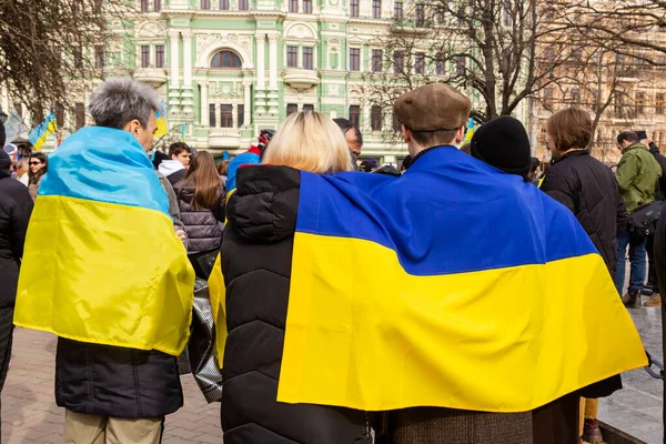 Odessa Ukraine Feb 2022 Eenheidsmars Odessa Tegen Russische Invasie Mensen — Gratis stockfoto
