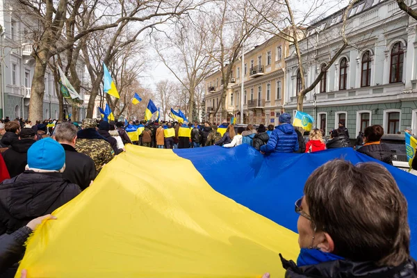 Odessa Ukraine Feb 2022 Unity March Odessa Russian Invasion Crowd — Free Stock Photo