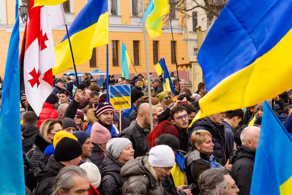 Odessa Ukraine Feb 2022 Unity March Odessa Russian Invasion Crowd — Stock Photo, Image