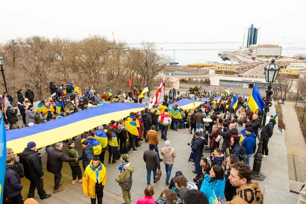 Odessa Ukraine Feb 2022 Eenheidsmars Odessa Tegen Russische Invasie Mensen — Gratis stockfoto