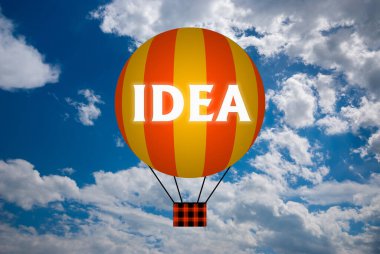 Hot air balloons with Idea concept. Abstract background, Thinking and Creativity. 3d Illustration.