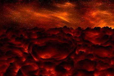 View from an unknown asteroid to the galaxy, rock formations, mountains. 3d illustration.