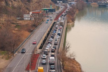 Georgia, Tbilisi - February 18, 2022: Traffic on city street.