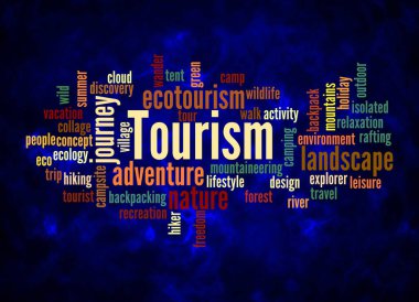 TOURISM konseptine sahip Kelime Bulutu sadece metin ile oluşturulur.