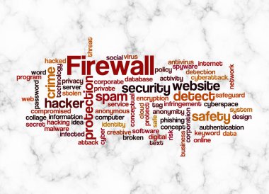 Firewall konseptine sahip Kelime Bulutu sadece metin ile oluşturulur.