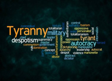 TYRANNY kavramına sahip Kelime Bulutu sadece metin ile oluşturulur.