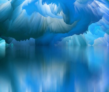 Sihirli dünya. Soyut manzara, gerçeküstü göl ve yansımalar. sanat, yaratıcılık ve hayal gücü. 3d illüstrasyon.