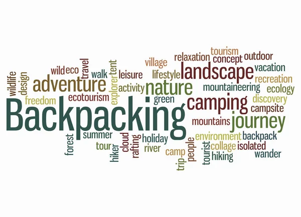 Word Cloud Концепцією Backpacking Створюється Тільки Текстом — стокове фото