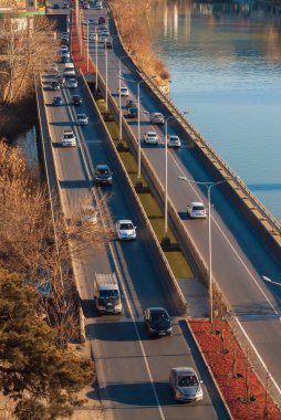 Georgia, Tbilisi - February 12, 2022: Traffic on city street.