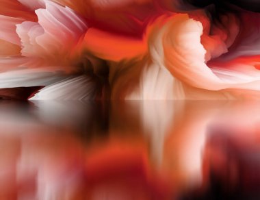 Sihirli dünya. Soyut manzara, gerçeküstü göl ve yansımalar. sanat, yaratıcılık ve hayal gücü. 3d illüstrasyon.