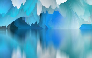 Sihirli dünya. Soyut manzara, gerçeküstü göl ve yansımalar. sanat, yaratıcılık ve hayal gücü. 3d illüstrasyon.