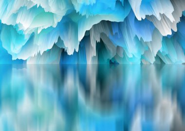 Sihirli dünya. Soyut manzara, gerçeküstü göl ve yansımalar. sanat, yaratıcılık ve hayal gücü. 3d illüstrasyon.