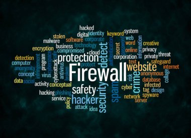 Firewall konseptine sahip Kelime Bulutu sadece metin ile oluşturulur.