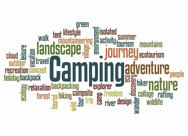 Word Cloud Концепцією Camping Створюється Тільки Текстом — стокове фото