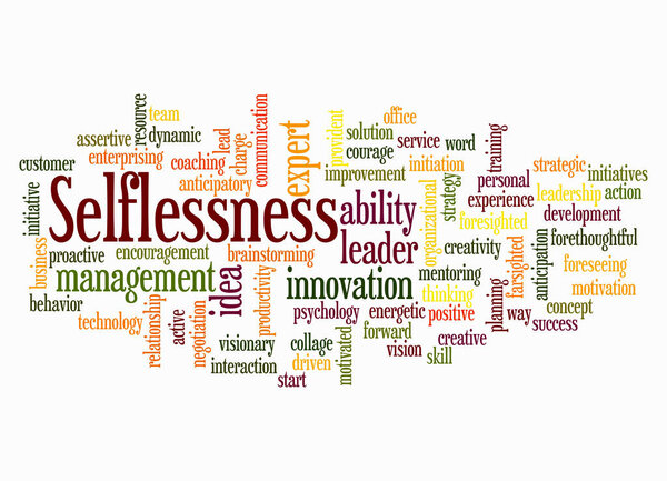 Word Cloud with SELFLESSNESS concept create with text only.