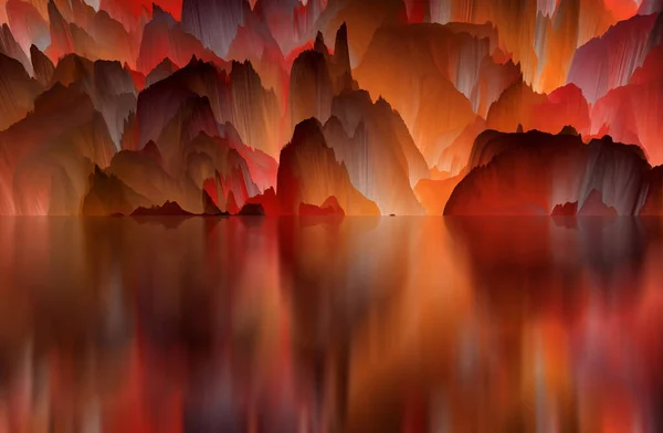 Μαγικός Κόσμος Αφηρημένο Τοπίο Σουρεαλιστική Λίμνη Και Αντανακλάσεις Τέχνη Δημιουργικότητα — Φωτογραφία Αρχείου