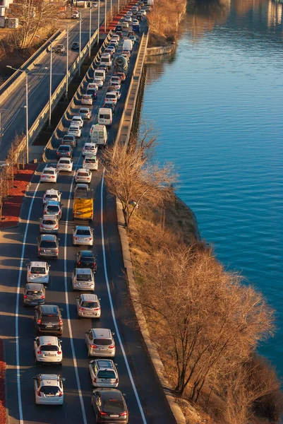 Georgia, Tbilisi - February 12, 2022: Traffic on city street.