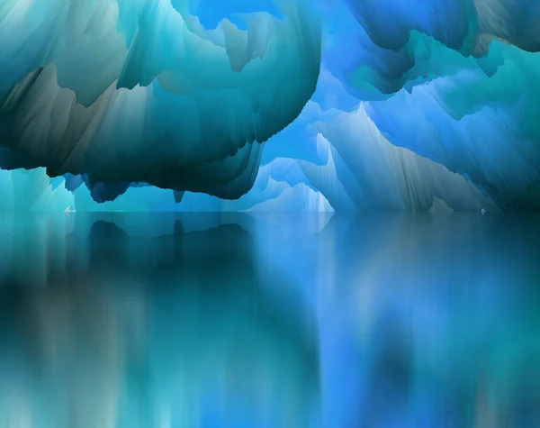 魔法の世界 概要風景 シュールな湖と反射 芸術創造性想像力 3Dイラスト — ストック写真
