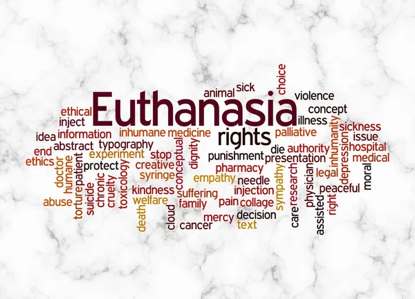 带有Euthanasia概念的Word Cloud只使用文本创建 — 图库照片