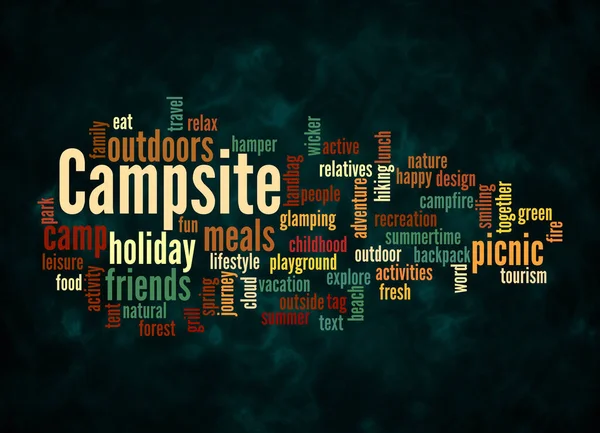Word Cloud Концепцією Campsite Створюється Тільки Текстом — стокове фото