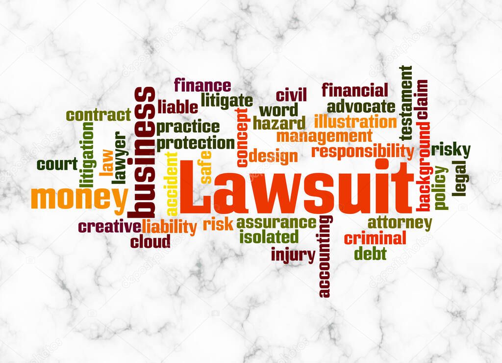 Word Cloud with LAWSUIT concept create with text only.