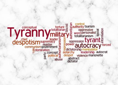 TYRANNY kavramına sahip Kelime Bulutu sadece metin ile oluşturulur.