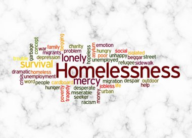 Word Cloud with HOMELESSNESS concept create with text only.